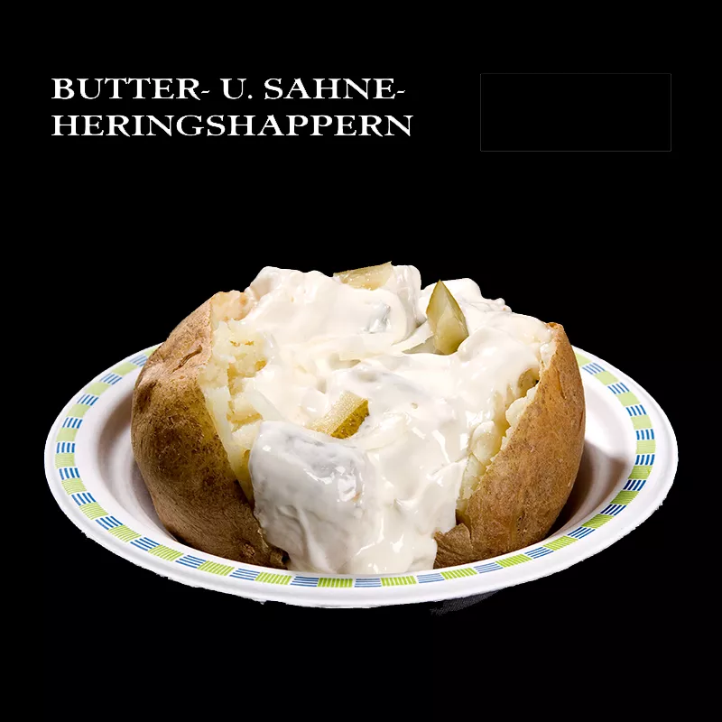 gebackene Kartoffel mit Sahneherings-Happen gebackene Kartoffel mit Sahneherings-Happen